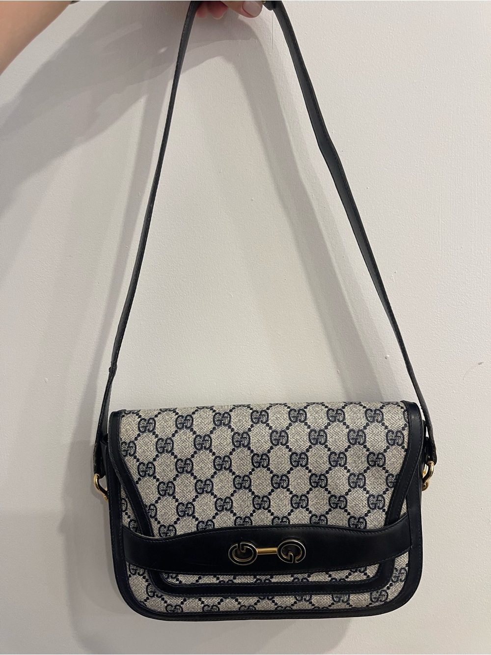 Vintage Gucci Black GG Canvas Shoulder Bag